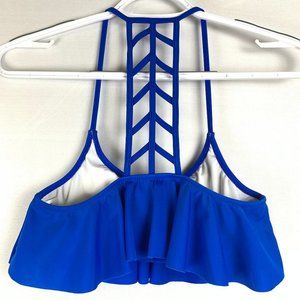 PINK Bikini Top Ruffle Razorback blue XS